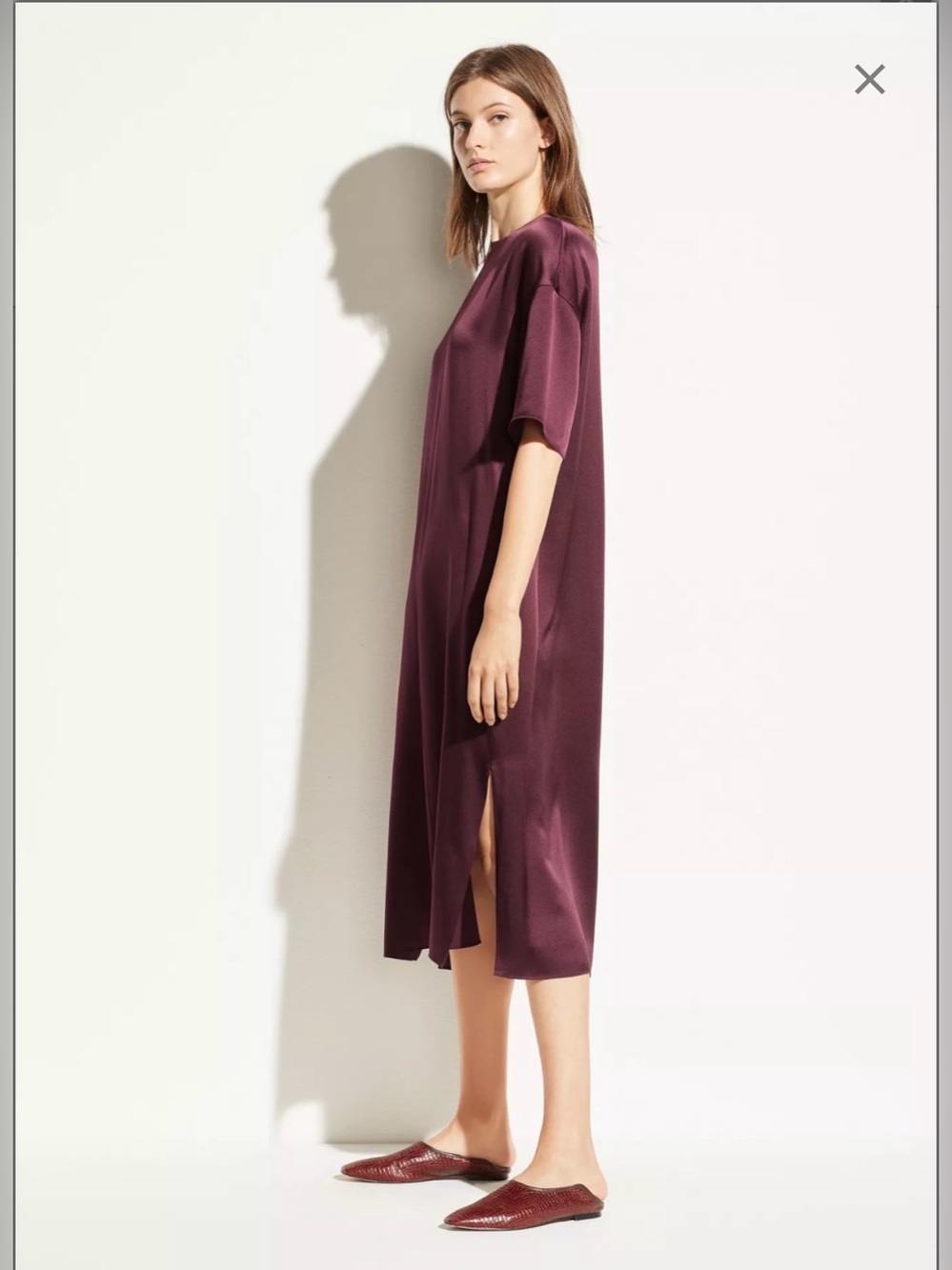 Vince Short-Sleeve Midi Dress in Plum